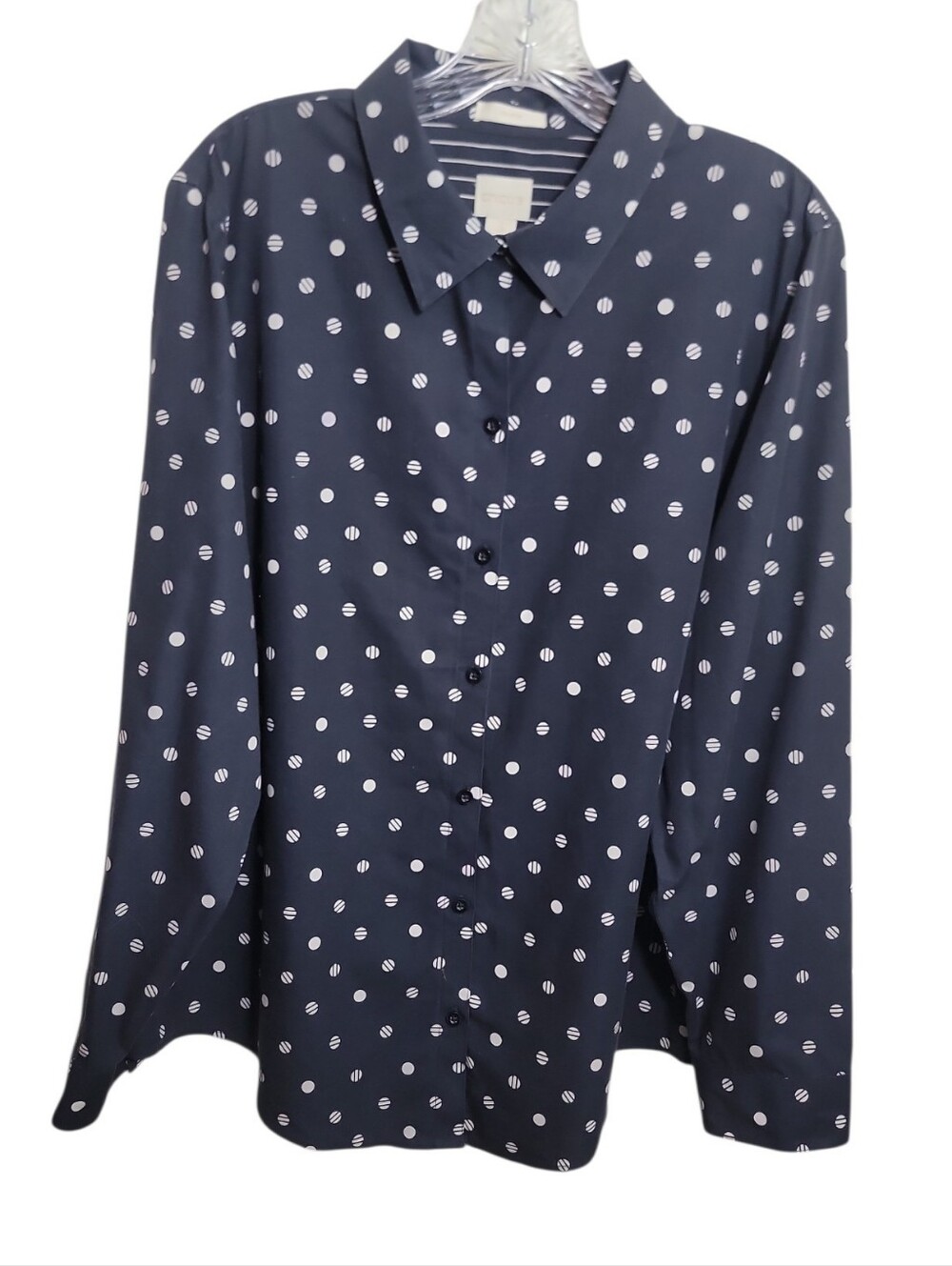Chico's blue white polka dot button front shirt women's size 3 (U.S 16 XL)